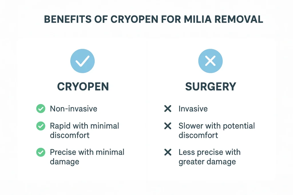 Benefits of cryopen for milia removal Waltham Cross compared to surgical treatments.