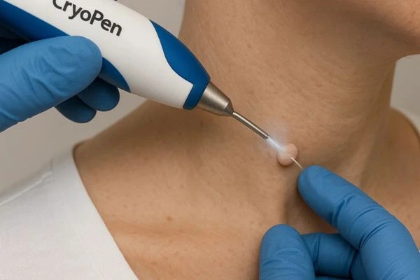 Person receiving cryotherapy Waltham Cross for skin tag removal