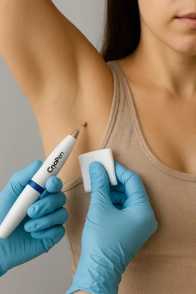 woman having cryopen to remove underarm skin tags Waltham Cross