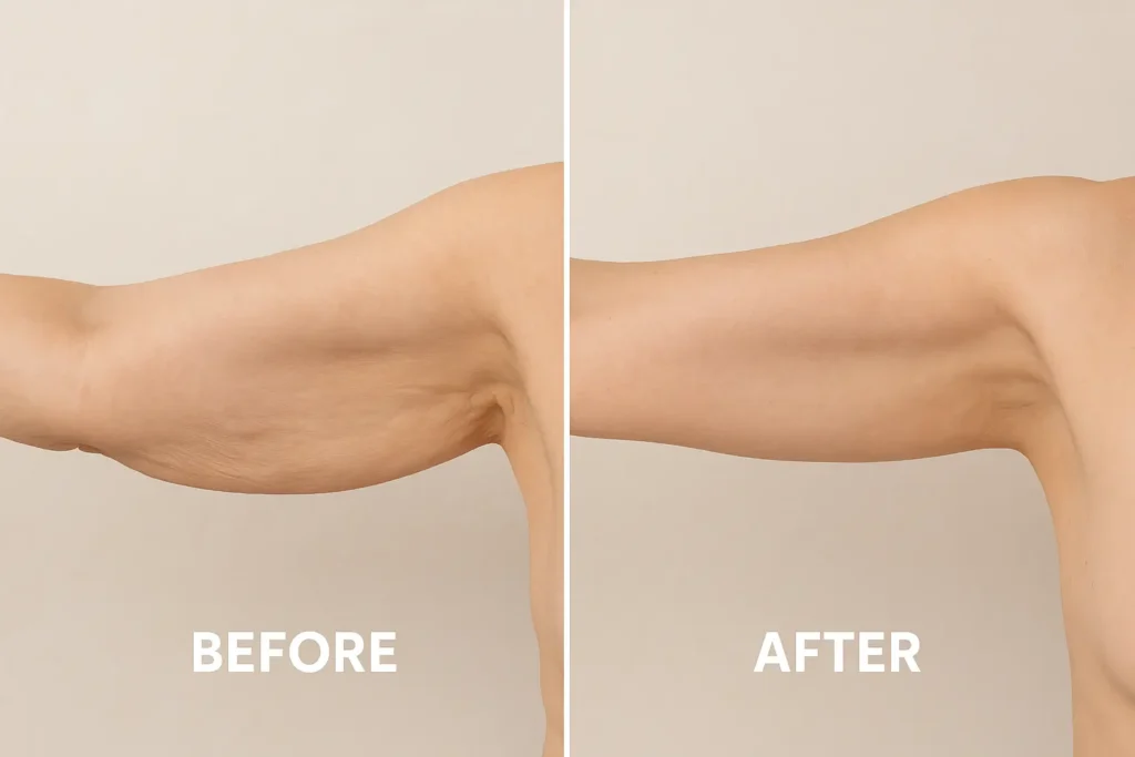Picture of LA LIPO Waltham Cross before and after results of skin tightening treatment on the upper arms.